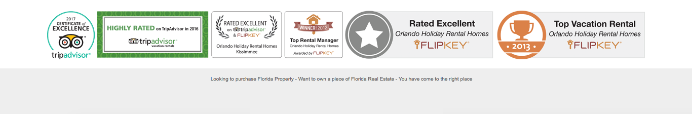 footer contains Logos of awards won by Orlando holiday rentals homes and choice overseas Florida Property Corner